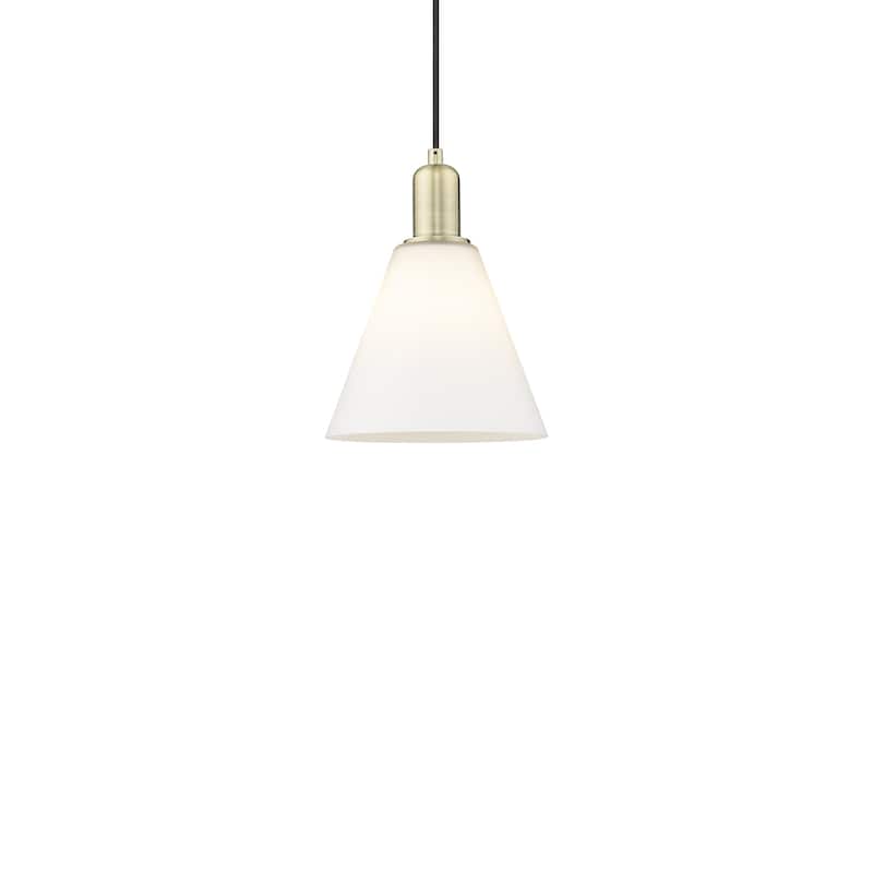 Innovations Lighting 716-1P-11-8 Berkshire Glass Pendant Berkshire - Antique Brass / Matte White