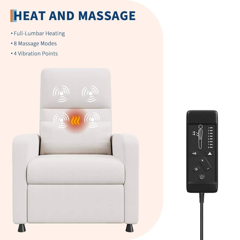 Adjustable Electric Linen Power Recliner Chair, Single Sofa with Massage and Heat