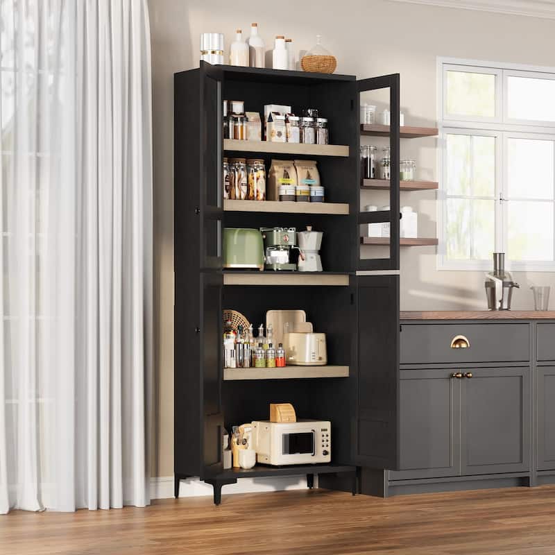 71" Tall Storage Cabinet, Kitchen Pantry Cabinet 5 Tier Bathroom Cabinet with 4 Doors Adjustable Shelves for Kitchen