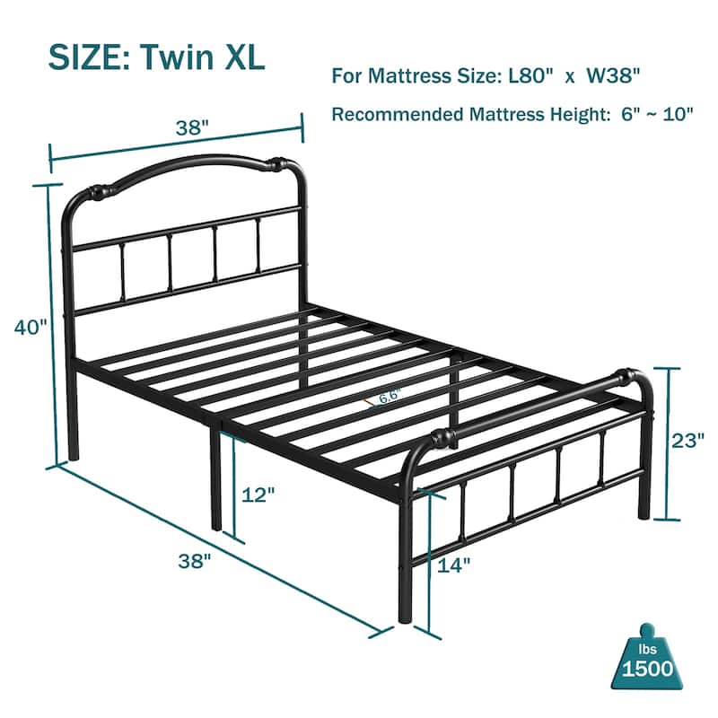 Heavy-Duty Anti-Wobble 14 Inch Bed Frame With Wavy Art Headboard, No Needed Box Spring