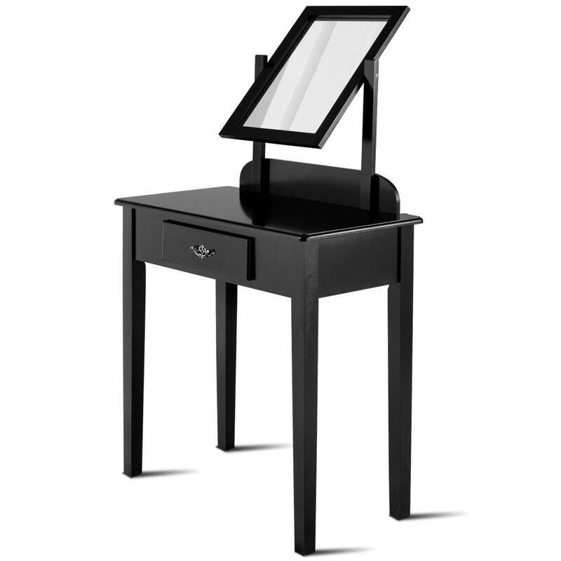 Costway Makeup Desk Vanity Dressing Table Square Stool 1 Large Black