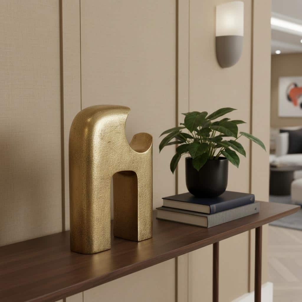 HomeRoots 11" Antiqued Brass Aluminum Modern Abstract Tabletop Sculpture - 7.68 in. x 10.83 in. x 2.76 in.