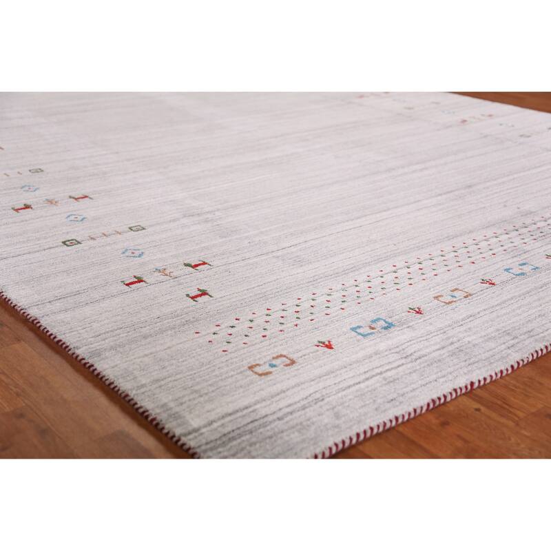 Hand Knotted Oriental 100% Wool Carpet Tribal Animal Pictorial Greys & Charcoal Gabbeh Area Rug - 9' 10'' X 7' 10''