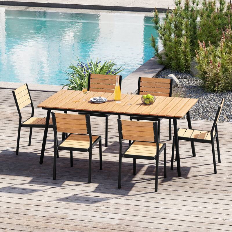 7-Piece Outdoor Dining Set Aluminum Dining table with Stackable Chairs