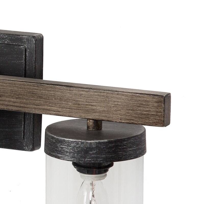 Fora Modern Farmhouse Glass 3-Light Bathroom Vanity Light Wood Grain Wall Sconce - Grey - L21.7'' * W5.5'' * H8.5''