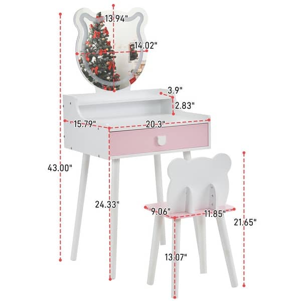 dimension image slide 1 of 6, Make up Table Kids Vanity Set With Mirror