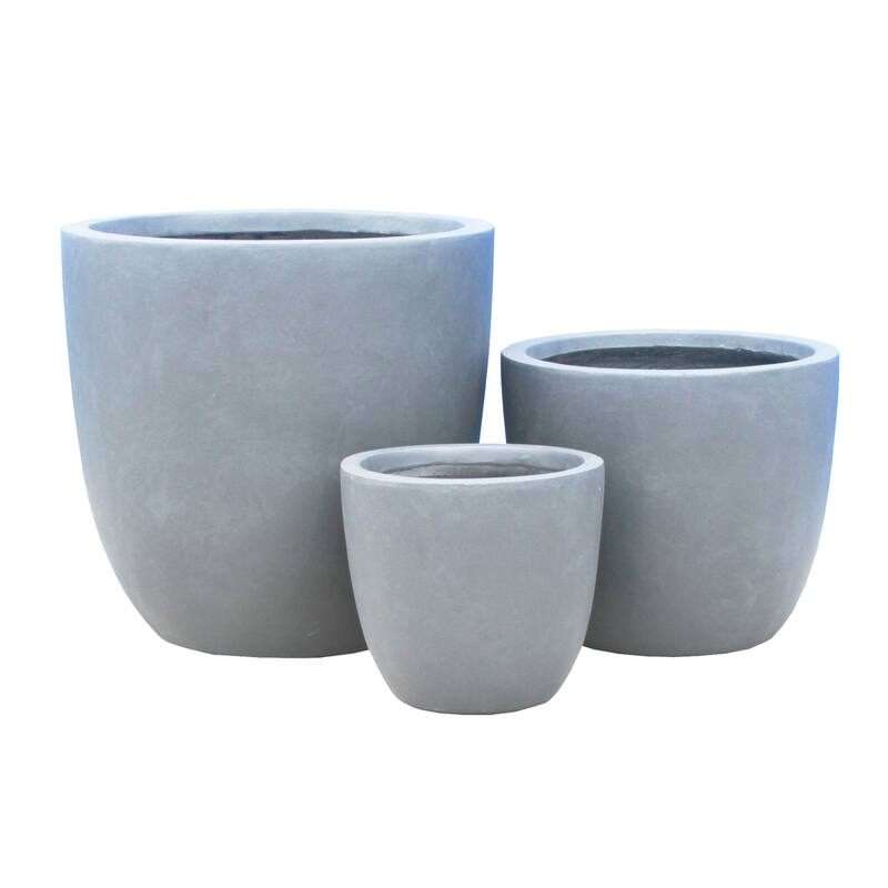 Kante Large Concrete Round Planters (Set of 3), Outdoor/Indoor, Modern, Lightweight, Weather Resistant (Slate Gray) - Grey