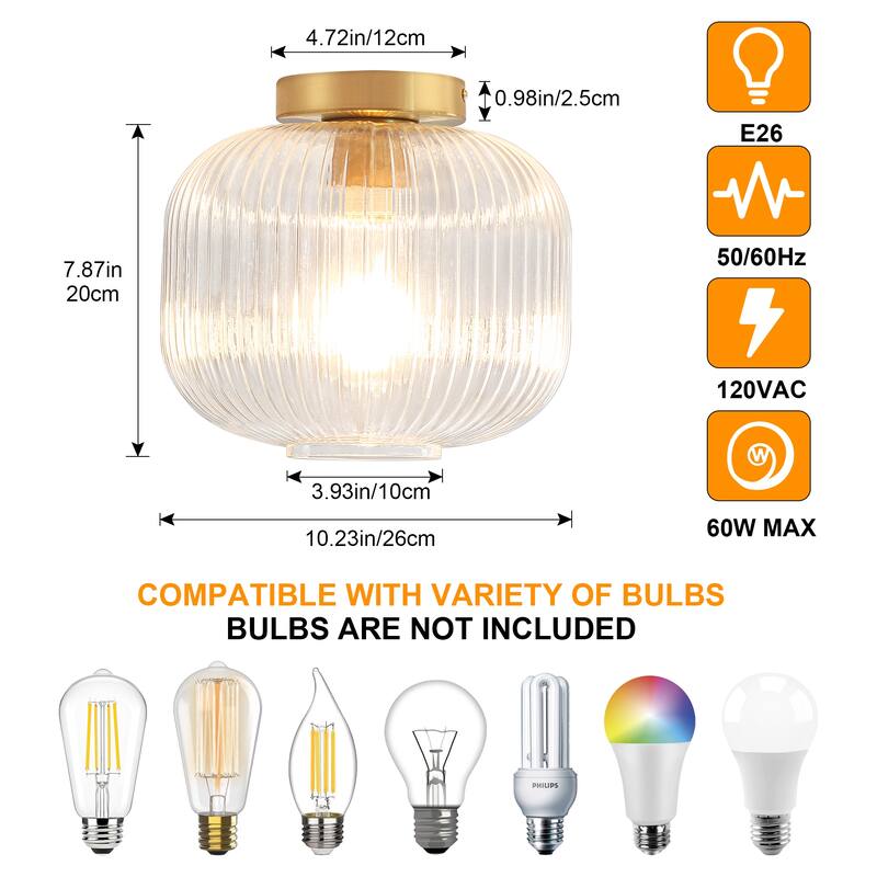 1-Light Mid-Century Modern Ribbed Glass Flush Mount Light