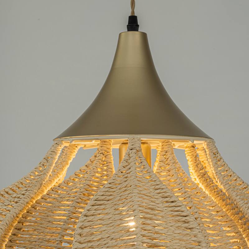 Yume 1-Light Rattan Lotus Pendant, Coastal Boho - Handwoven - 20" Wide