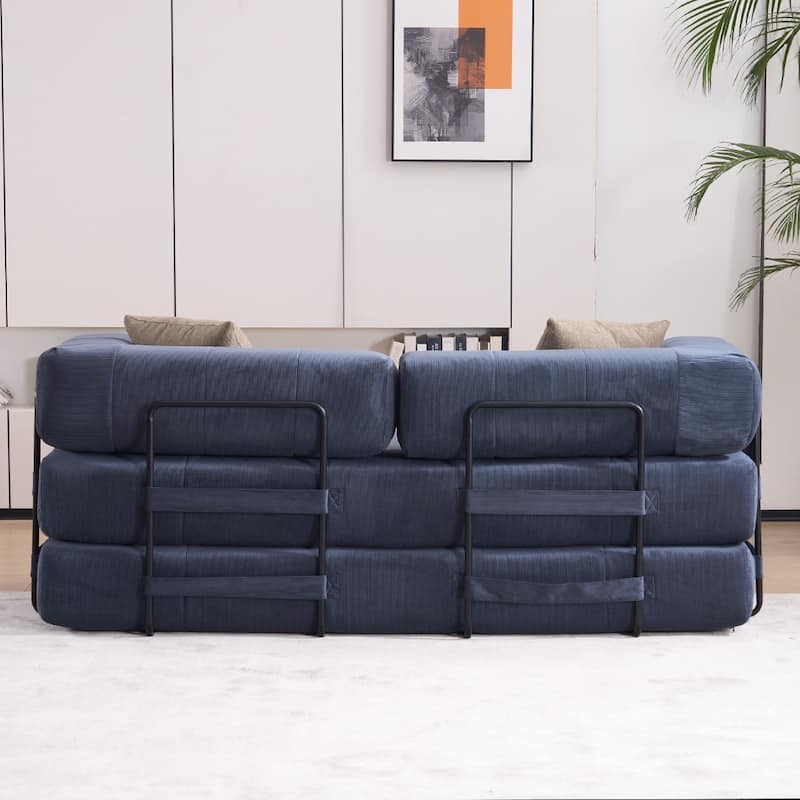 78.5" Folding Sofa Bed with 2 Pillows, Convertible Foam Futon Couch, Corduroy Fold-Out Couch for Living Room, Office