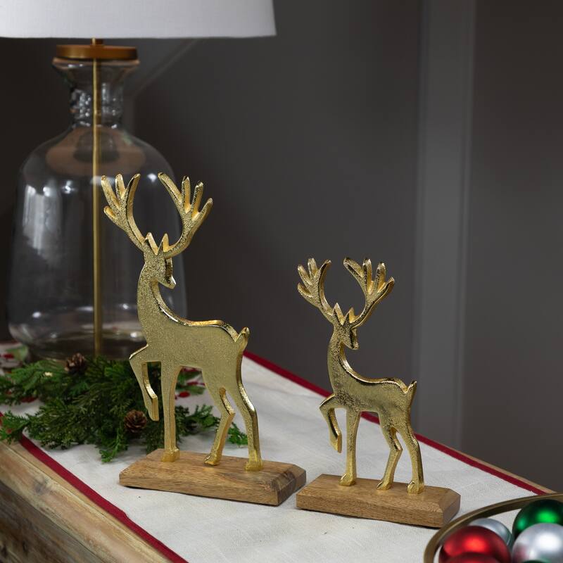 Reindeer and Fawn Textured Metal Christmas Figures - 10.5" - Gold - Set of 2
