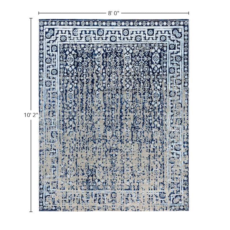 Ikat One-of-a-Kind Handmade Area Rug, Blue - 8' 0" x 10' 2"