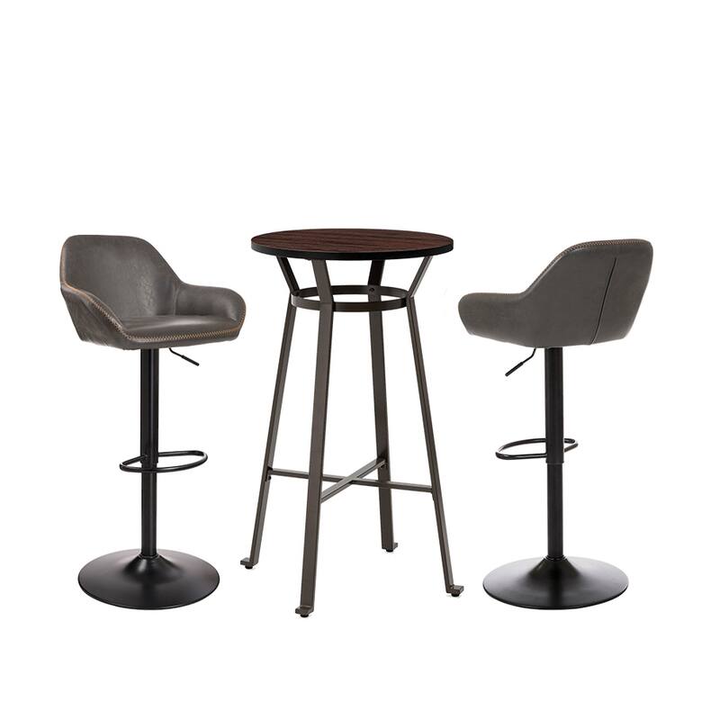 Glitzhome 41"H Round Wood Top High Pub Table with Gaslift Adjustable Swivel Bar Stools Set