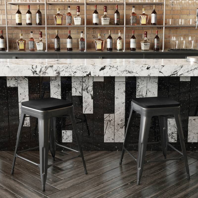 Indoor/Outdoor Backless Counter Stool with Poly Resin Seat