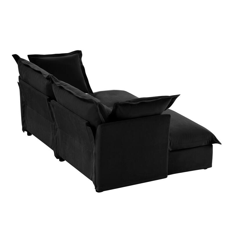 83.4" Chenille 2-Seater Sofa Set with 2 Ottomans, Sleeper Function & Removable Slipcovers