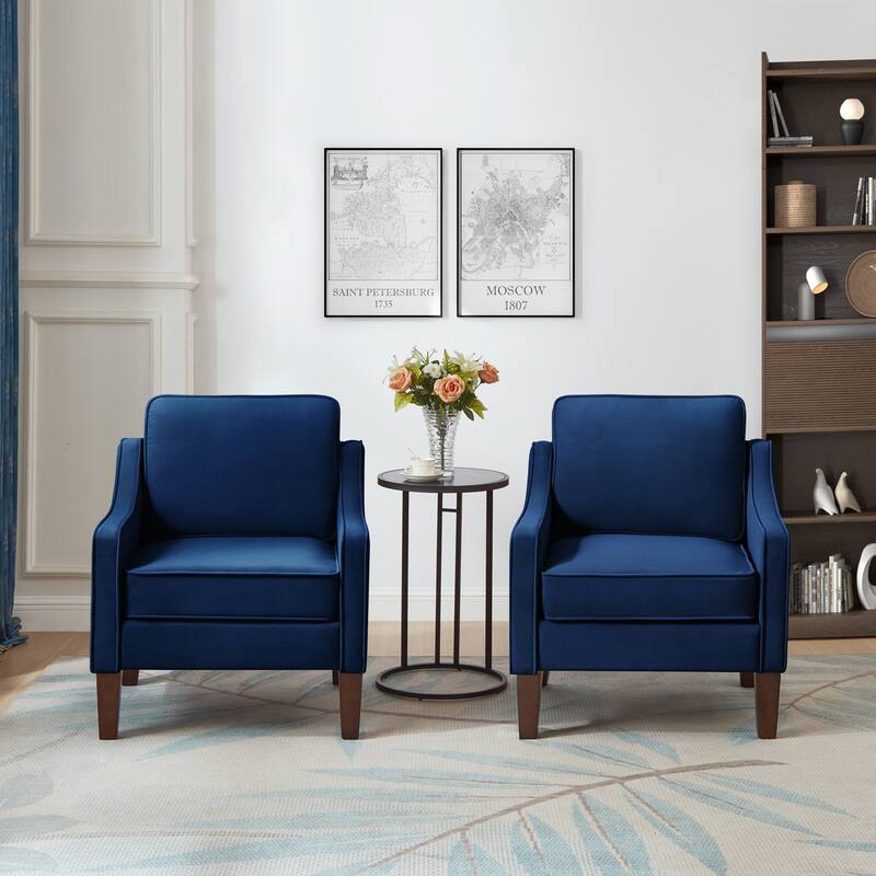 Navy Modern 29" Velvet Upholstered Arm Chair with Wooden Legs for Living Room