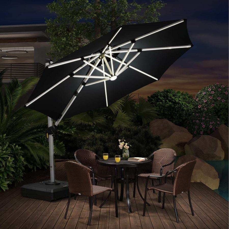 PURPLE LEAF Double Top 10/11/12ft Round Outdoor Patio Cantilever Umbrellas with Lights
