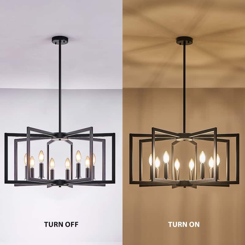 27" Modern Black Geometric 8-Light Chandelier-Industrial Metal Pendant Light Fixture