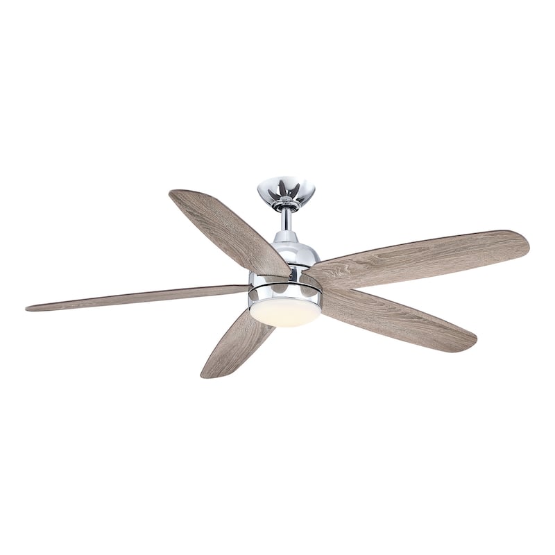 52" Classic Wooden 5-Blade Chrome Ceiling Fan with Light