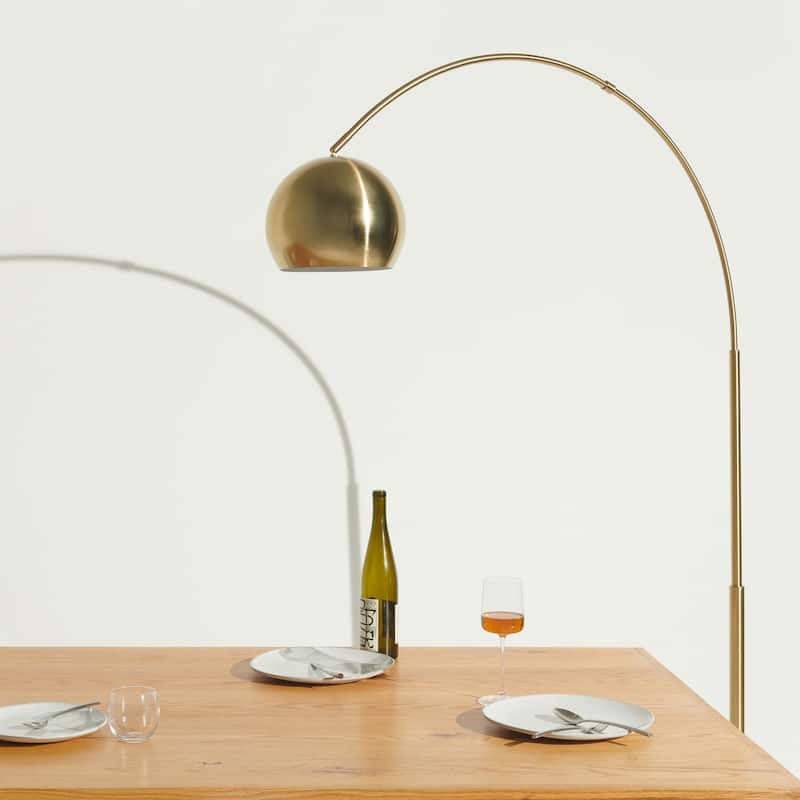 Brightech Olivia 75 in. Industrial Adjustable LED Arc Floor Lamp with Brass Metal Bowl Shade