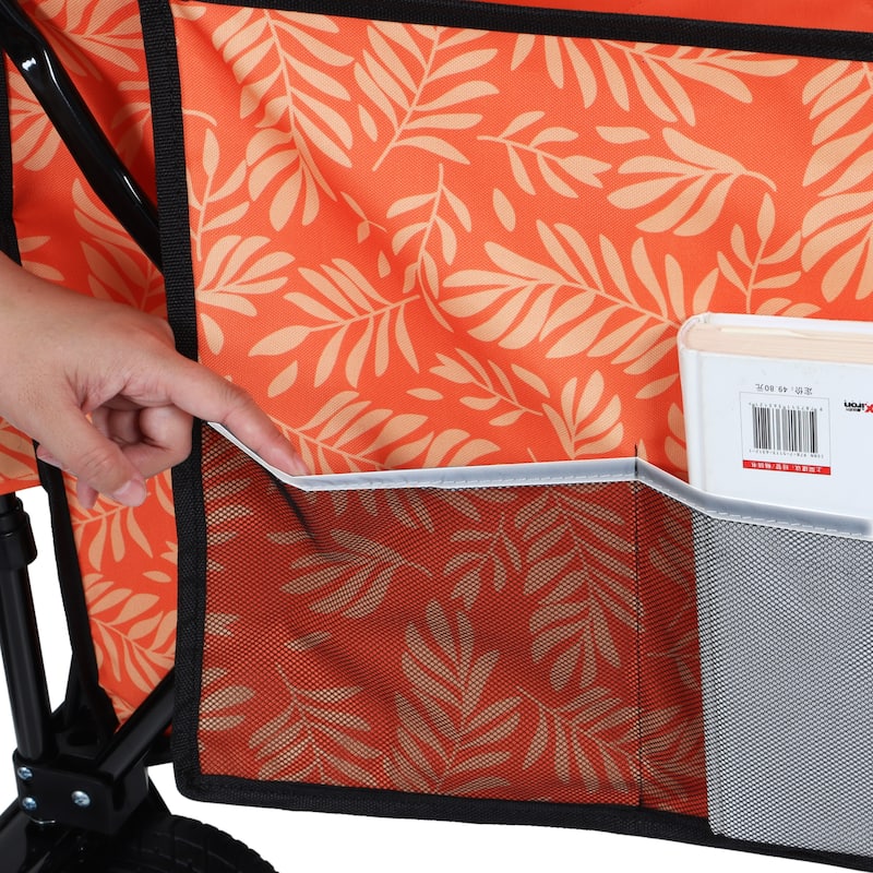 Heavy-Duty 480lbs Folding Wagon Cart With Bonus Picnic Mat-All-Terrain Beach Wheels,Drink Holders,Brakes & Side Pocket