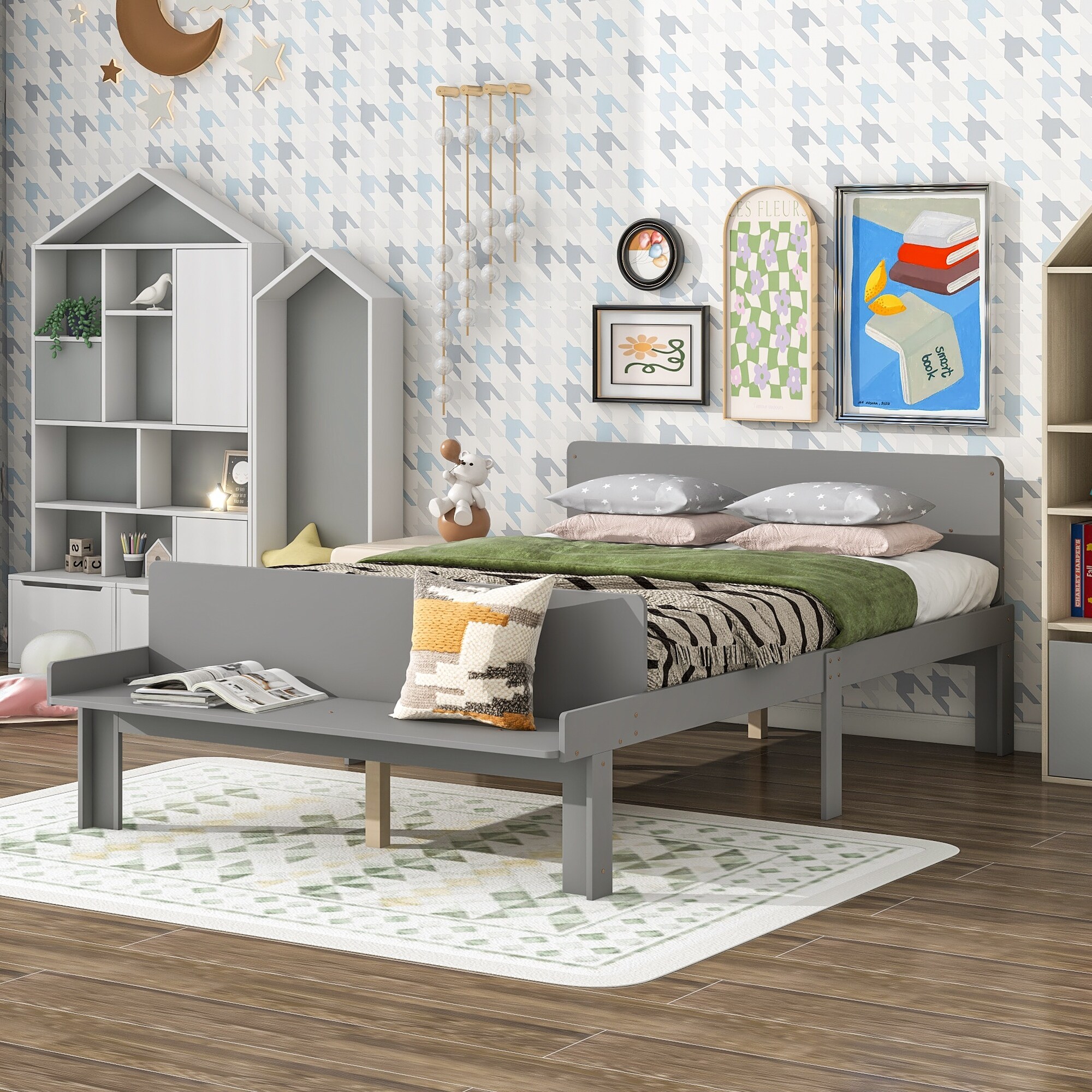 Full Size Bed with Footboard Bench for Bedroom Limited Spaces