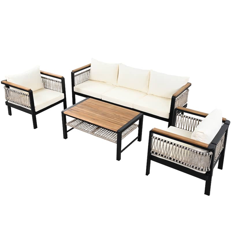 Roomfitters 4-Piece Outdoor Sectional Sofa Set 5-Person Patio Conversation Seating Group with Cushions and Coffee Table
