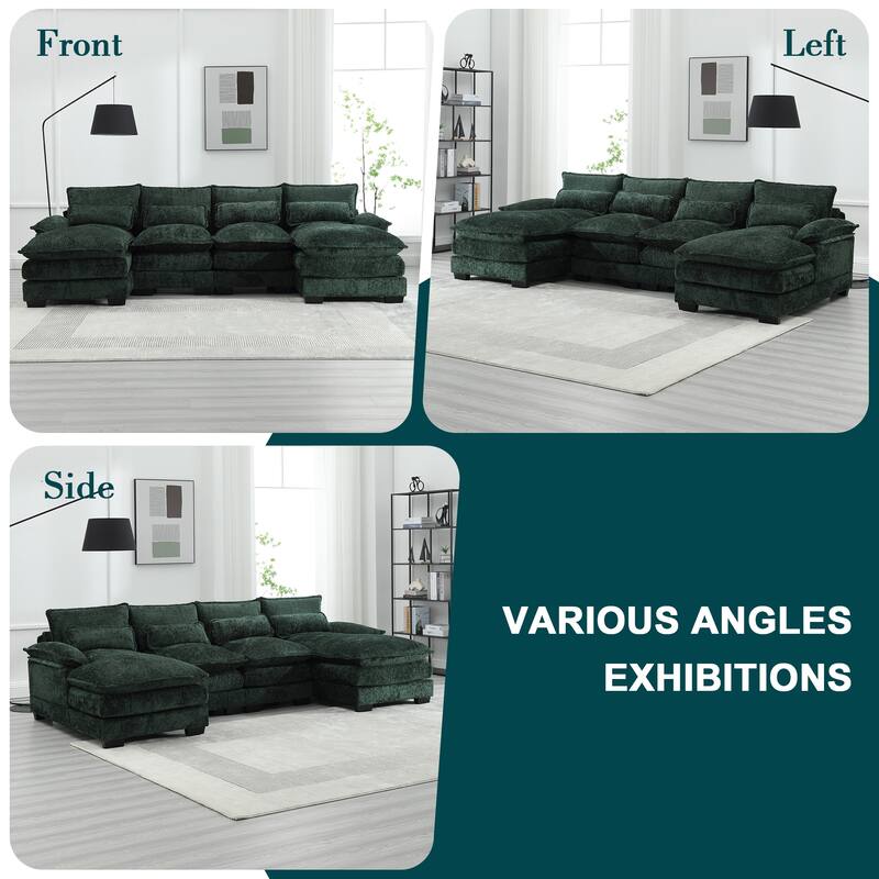 Modern Large chenille Fabric U-Shape Sectional Sofa with Ottomans, Reversible Sofa Couch for Living Room