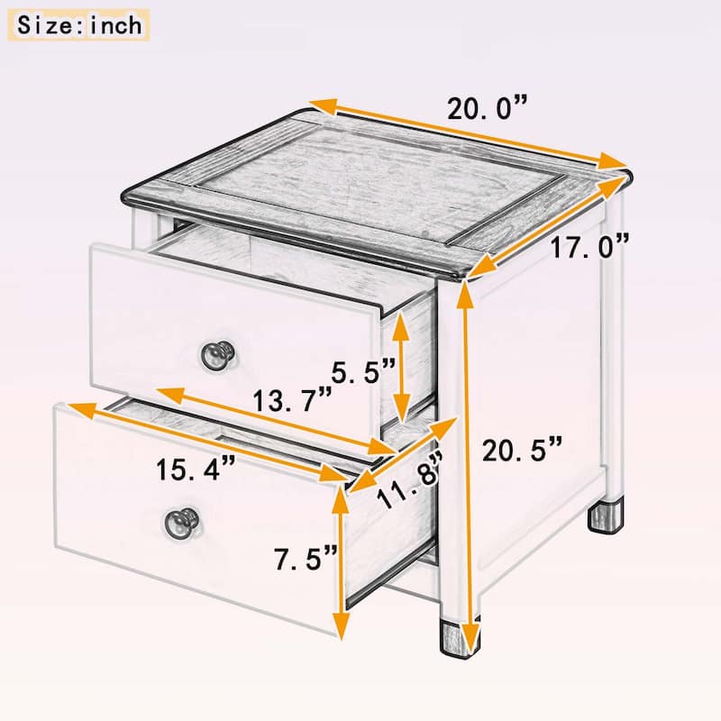 Wooden Nightstand with Two Drawers,for Bedrooms,Combining Cute Design and Practical Storage