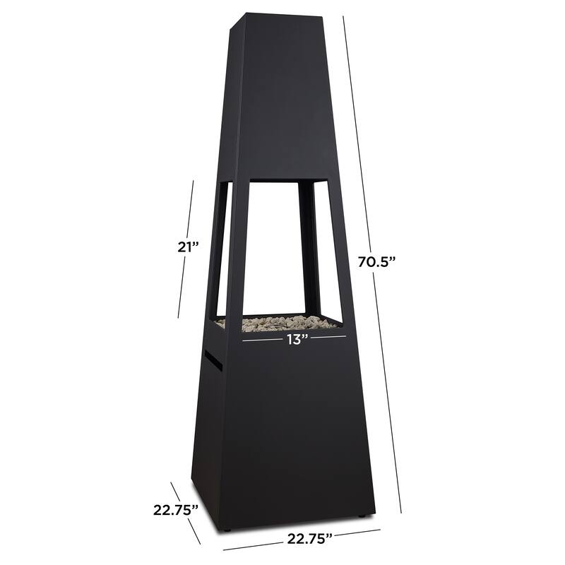 Ferro 70" Metal Chiminea Fire Pit with Hidden Propane Tank in Black by Real Flame