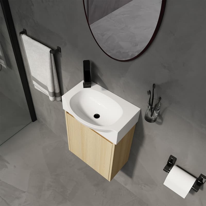 16 in. W Single Sink Freestanding Bath Vanity with White Resin Top