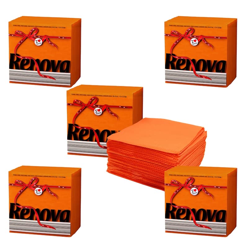 Renova Colored Dinner Disposable Paper Napkins Folded 1-Ply - 350 Napkins  (5 Sets of 70) - Orange
