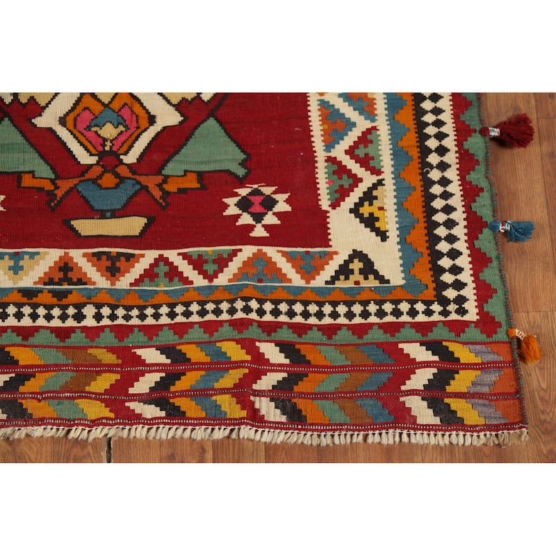 Vegetable Dye Kilim Qashqai Persian Vintage Runner Rug - 4'2"x 12'8"