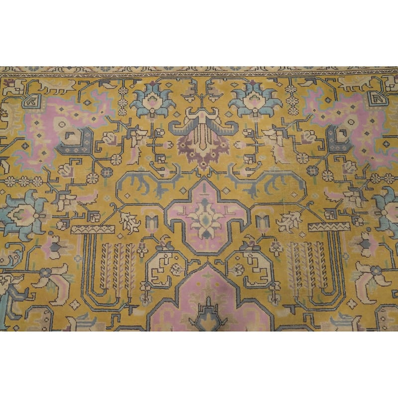 Hand Knotted Oriental 100% Wool Carpet Traditional Floral Yellow & Gold Tabriz Area Rug - 11' 2'' X 8' 0''
