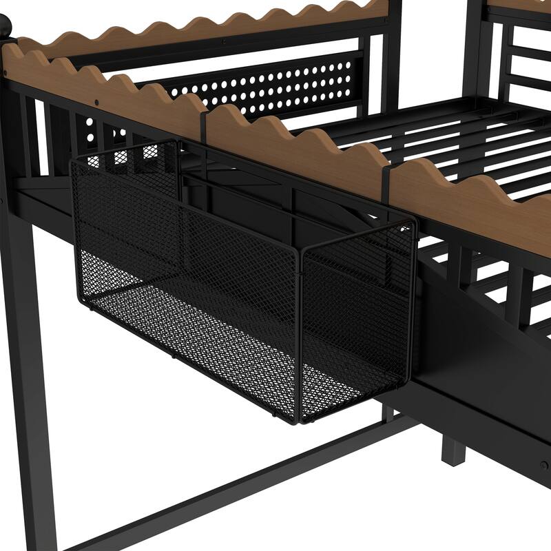 Modern Metal Loft Bed with Shelves & Bookshelf, Ladder Entry, No Box Spring Needed, Multi-Size