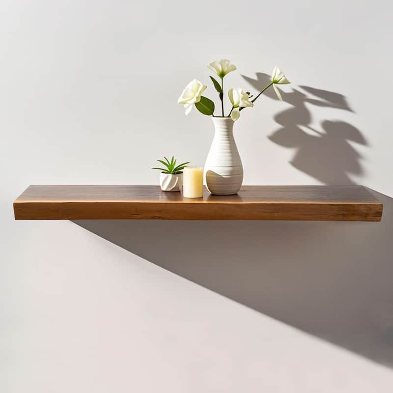 1 Piece Rustic Live Edge Teak Wood Wall Shelf - 24"X12"X2"