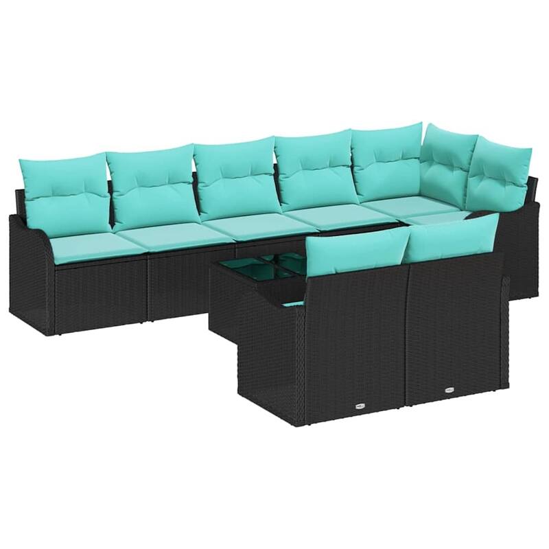 vidaXL 8 Garden Sofa Set with Cushions Black Poly Rattan - 113.2 x 48.2 x 27.2