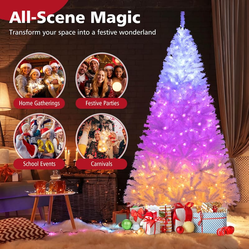 6/7 FT Pre-Lit Artificial Christmas Tree White Tree w/3-Color Lights - Pink
