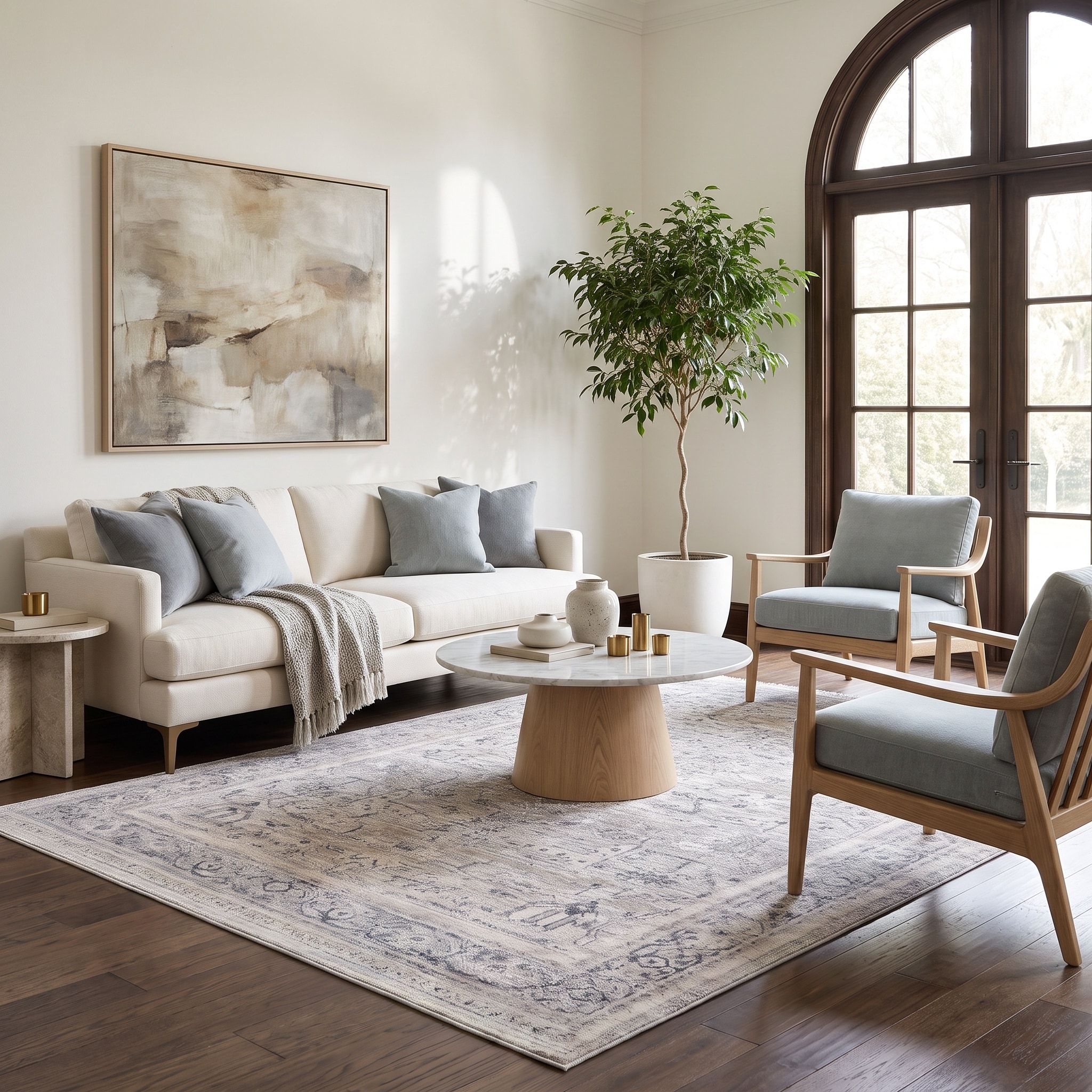 MDA Rugs Nevada Collection Bordered Cream and Grey Rug