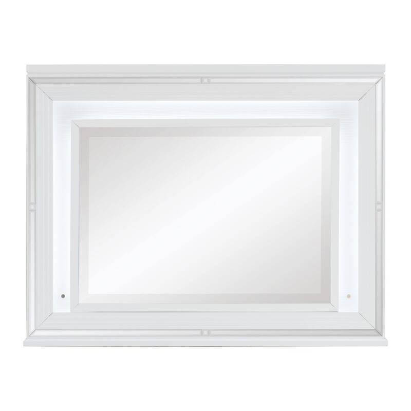 Wooden Frame Mirror with LED and Mirror Trim Accents, White