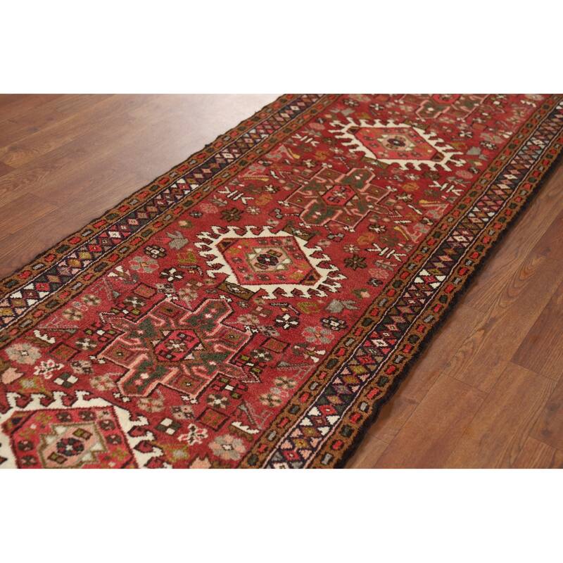 Tribal Gharajeh Persian Runner Rug Handmade Red Wool Carpet - 2'4" x 9'4"