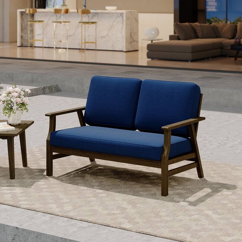 Modern Wood Cushioned 5-Piece Outdoor Patio Conversation Set