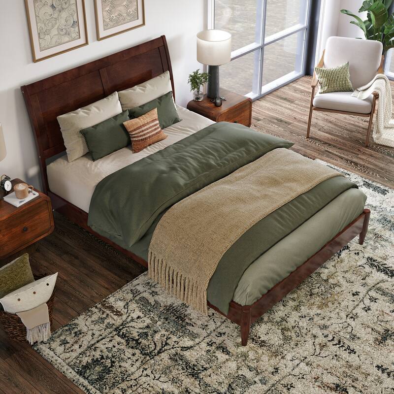 Valencia Solid Wood Low Profile Sleigh Platform Bed