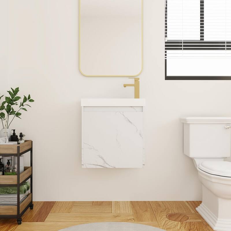 BNK 20"/24"/30" Single Sink Bathroom Vanity with Soft Close Door or Right Side Shelves, Modern Floating Vanity - 20"X10" - white-CWW