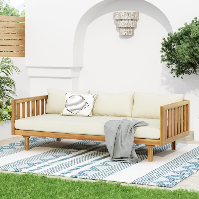 3-Seater Acacia Wood Daybed with Water-Resistant Cushions and Slat Design - Teak