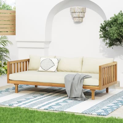 3-Seater Acacia Wood Daybed with Water-Resistant Cushions and Slat Design