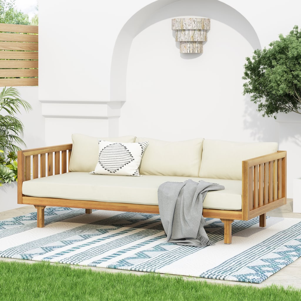 3-Seater Acacia Wood Daybed with Water-Resistant Cushions and Slat Design