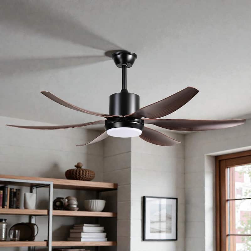 56 Inch Ceiling Fan with Light, 6 ABS Blades, 3-Color 18W LED, Reversible DC Motor, 6 Speeds, Remote, Indoor Outdoor - Matte Black