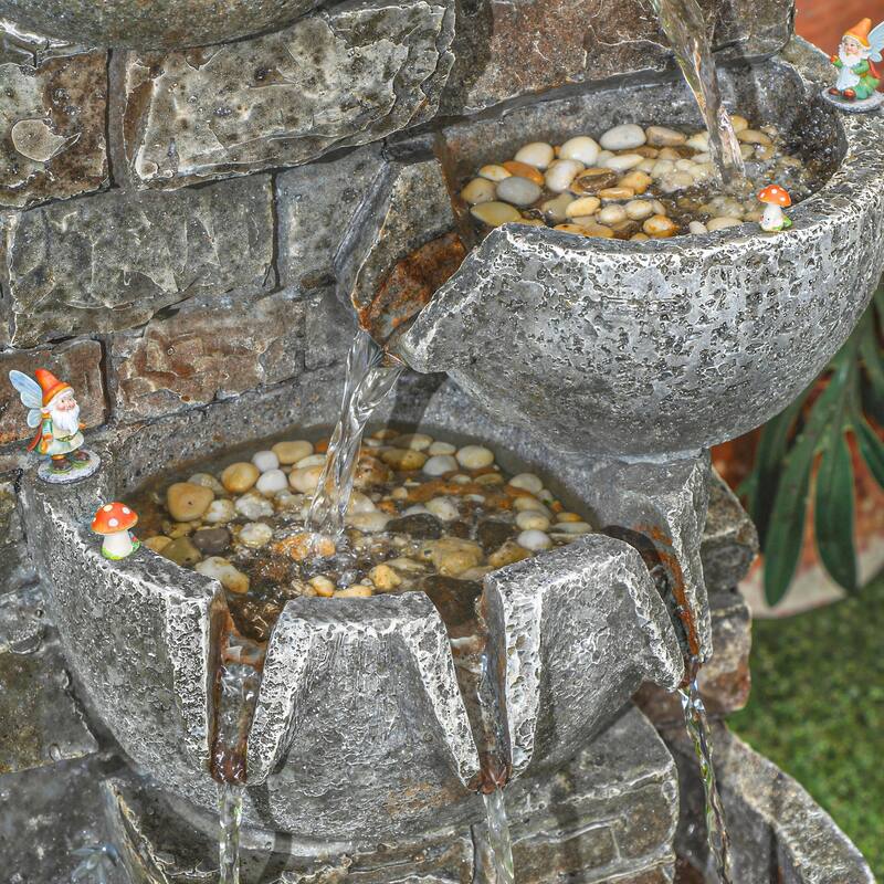 Outsunny Outdoor Water Fountain with Warm LED Lights, 31.5" Tall 5 Tiers Outdoor Cascading Water Feature