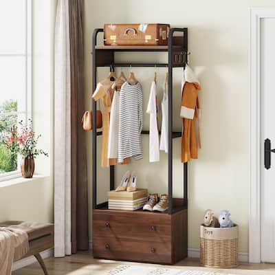 Freestanding Closet Organizer Small Clothes Rack Coat Rack with Drawers and Shelves